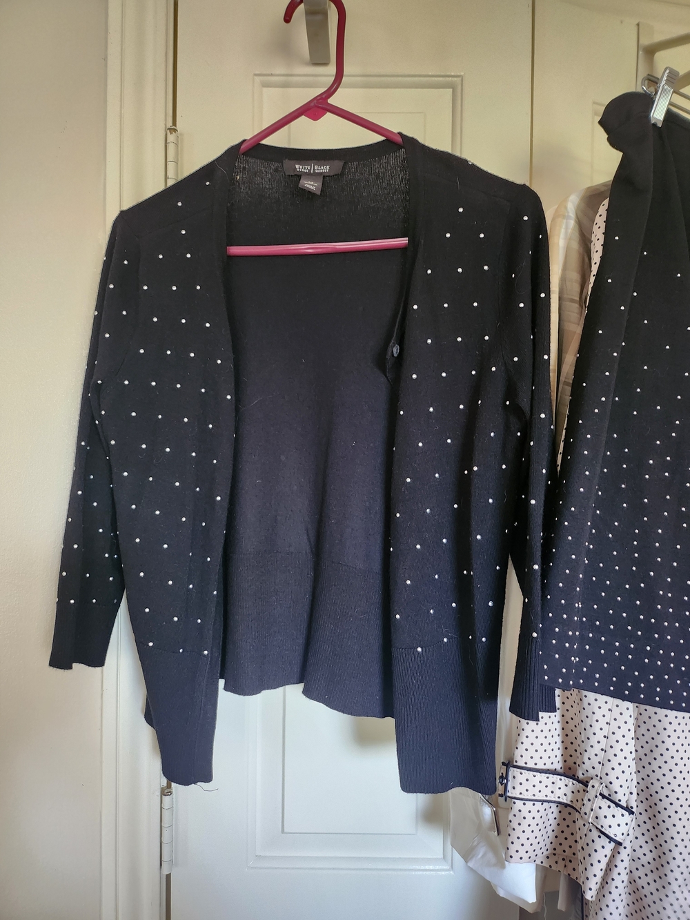 White House Black Market Black Open-Front Cardigan with Silver Studs Dot Accents